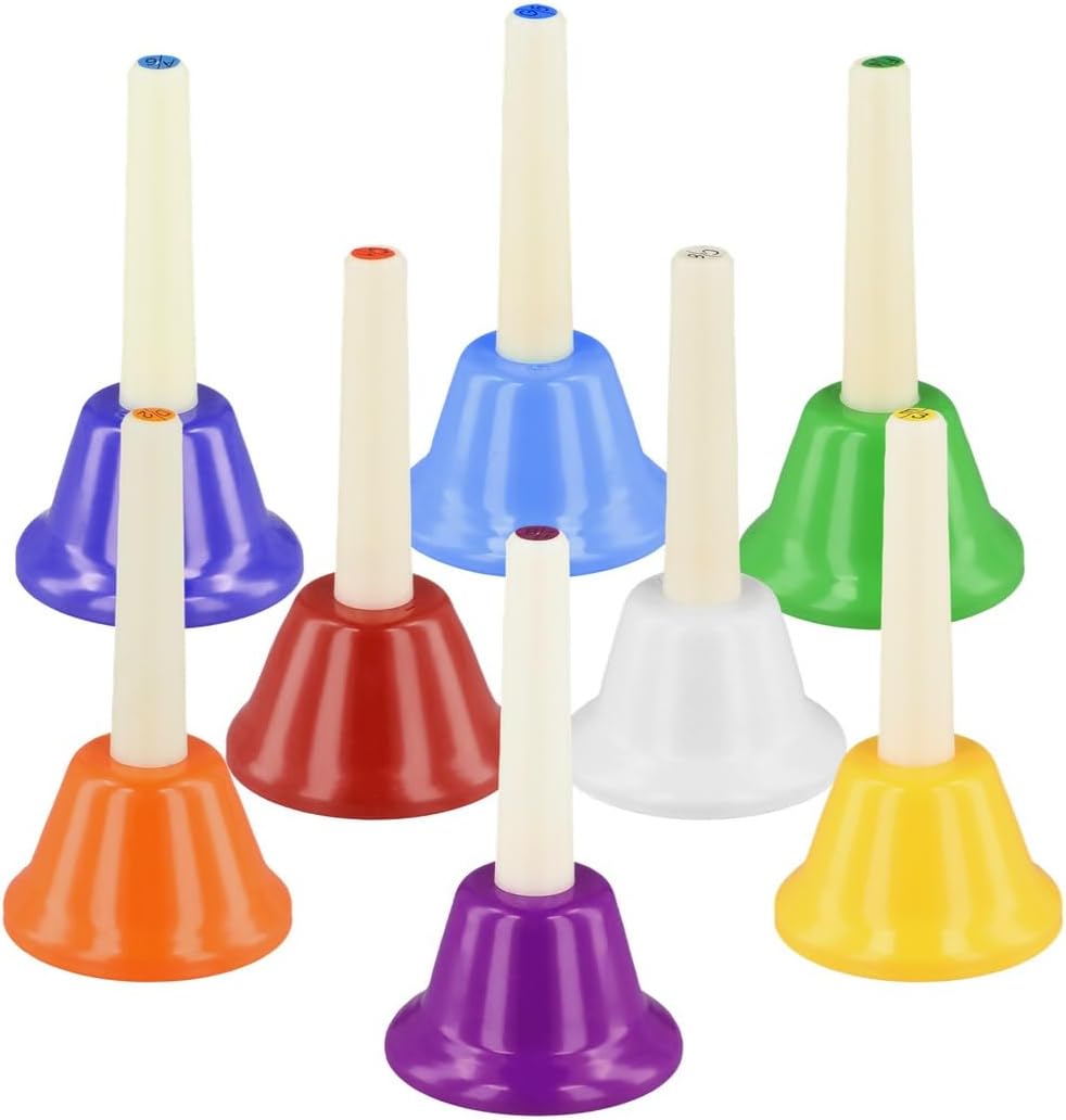 8 Note Diatonic Hand Bells for Kids, Musical Toy Percussion Instrument, Ideal for Teaching, Parties & Events