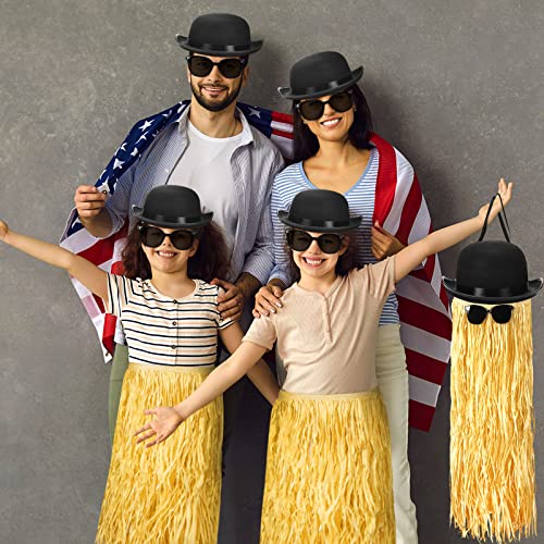 image for Sintege 3 Pcs Halloween Black Bowler Derby Hat raffia Hula Skirt Polar