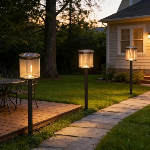 Solar Yard 4-Pack Solar Pathway Lights Outdoor, Garden Path Lights Outside Waterproof, Solar Powered Landscape Light for Pathway, Porch, Walkway, Driveway Short Glass