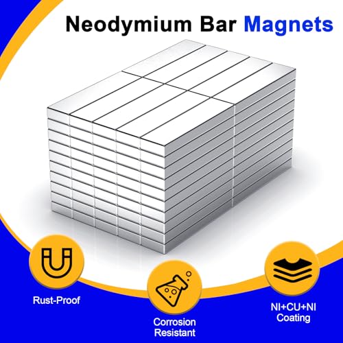 Image of Powerful Neodymium Bar Magnets, 100 Pack Heavy Duty Magnet, 20x5x2mm | Rare Earth Magnets, Rectangular Magnets, Small Magnet Strong for Fridge, DIY, Garage, Kitchen, Science, Craft, Office