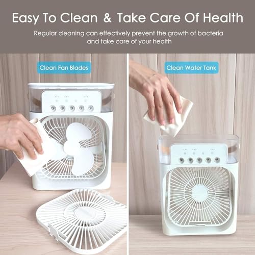 Image of Mini Cooler for Room Cooling Mini AC Portable Mini Fan Artic Cooler with 7 Colors LED Light, 1 /2 /3 H Timer, 3 Wind Speeds and 3 Spray Modes for Office,Home,Dorm (MINI COOLER AC FAN 1208)