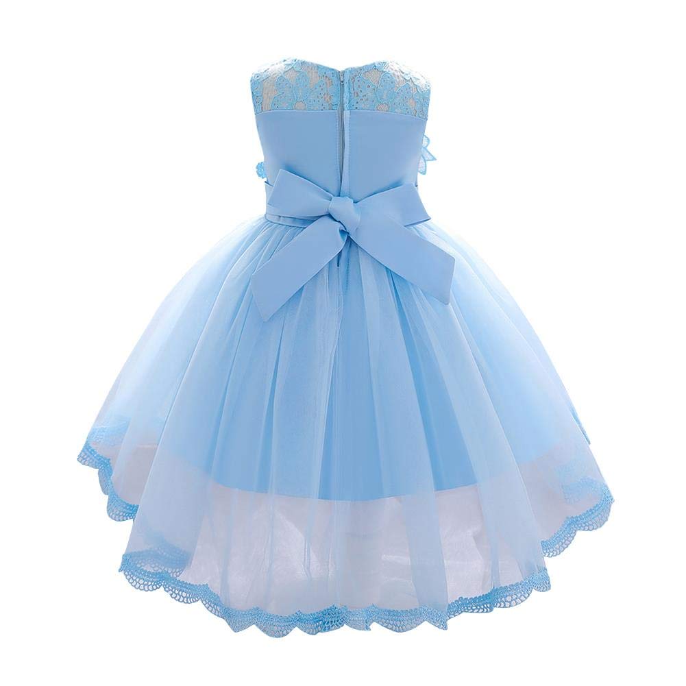 IMEKIS Robe de princesse en dentelle pour bébé fille - Sans manches - Avec nœud papillon - Pour fête, concours de beauté, mariage, anniversaire, baptême, 1 robe bleue, 18-24 mois