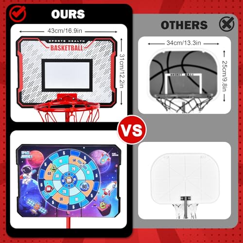 Herenear Basketballkorb für Kinder, Höhenverstellbar 107-193cm, Tragbar Indoor Outdoor, Kinderspielzeug Basketball Hoop mit Darts Target, Bällen, Pumpe, Geschenk für Jungen Mädchen ab 3-8 Jahren