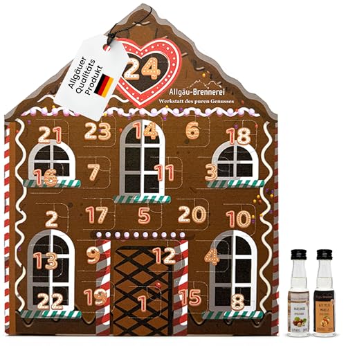 Adventskalender Schnaps 2025 für Erwachsene handgemacht im Lebkuchenhaus Stil 23x20ml, 1x50ml -...
