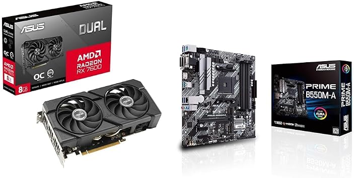 Set Purchase ASUS Dual Radeon RX 7600 EVO OC Edition 8GB GDDR6 Video Card / DUAL-RX7600-O8G-EVO + AMD B550 Equipped with AM4 Compatible Motherboard Prime B550M-A MicroATX