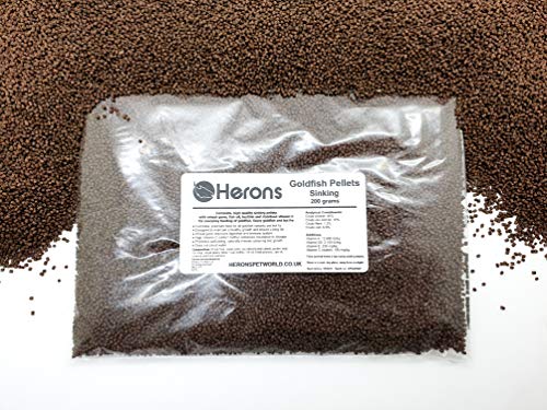 HERONS - Goldfish Pellets Sinking Pellets for All Goldfish Varieties and Koi Fry - Multi-ingredient with Wheat Germ Lecithin and Stabilised Vitamin C - High Protein - 200 grams