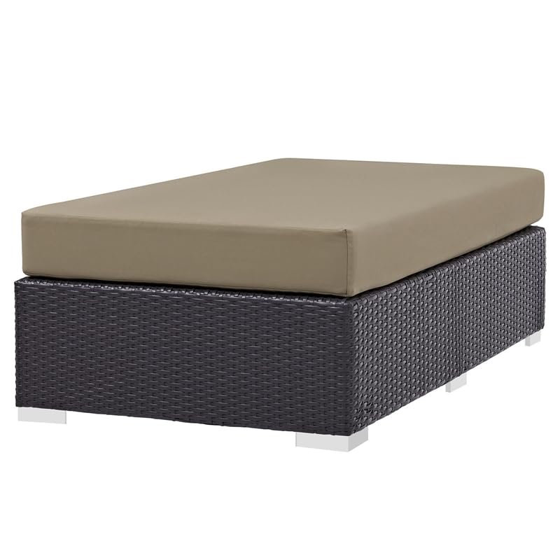 Afuera Living Rectangle Fabric Rattan Patio Ottoman in Espresso/Mocha