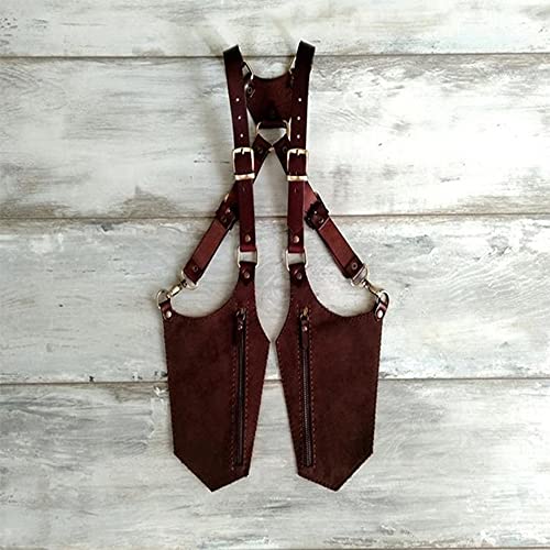 Bnjghcug Sac À Bandoulière Double Épaule Steampunk Sac À Bandoulière Médiéval en Cuir Sac À Bandoulière Double Poche Hommes Femmes Décontracté Usage Extérieur,Marron Cover