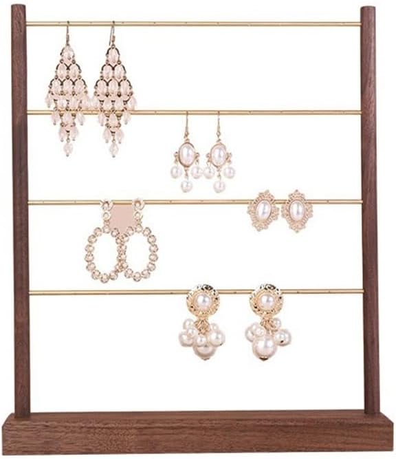 Necklace Display Holder Beech/Walnut Earrings Display Rack Large Capacity Jewelry Rack Creative Ornaments Jewelry Wooden Display Stand Jewellery Stand Holder(Brown,Large) (Brown Large)