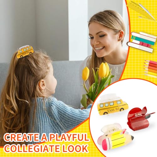 KICOSY 3PCS Pinzas para el cabello formas manzana y bus escolar miniatura 5