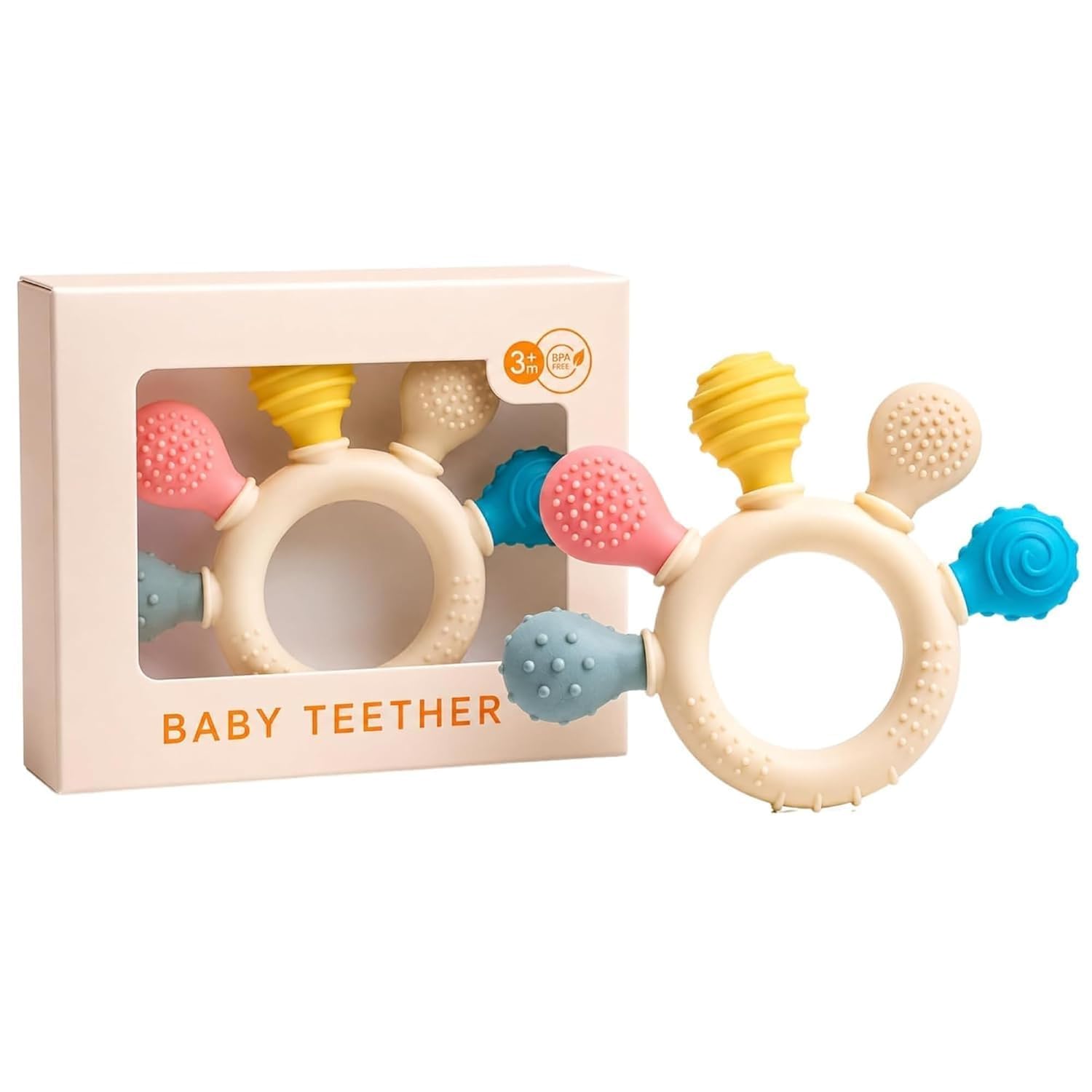 Remote Control Shape Teether Toy for Babies 6-12 Months, Silicone Sensory Teething Toy with Soft Chew Keys, BPA Free Montessori Development Toy for Infants, Newborn & Toddlers (Wooden Color)-image-47