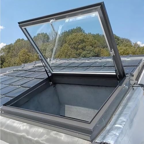 Skylight Window - Hand Operated Double-Layer Tempered Glass Vent for Flat/Sloped Roofs, 40x40in Attic Hatch for Optimal Natural Light & Ventilation