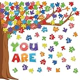 gisgfim Classroom Tree Bulletin Board Decorations Motivational Puzzle Pieces Cutouts You Are Inspirational Bulletin Board Tree Classroom for Elementary School Teacher Bulletin Board Wall Decor