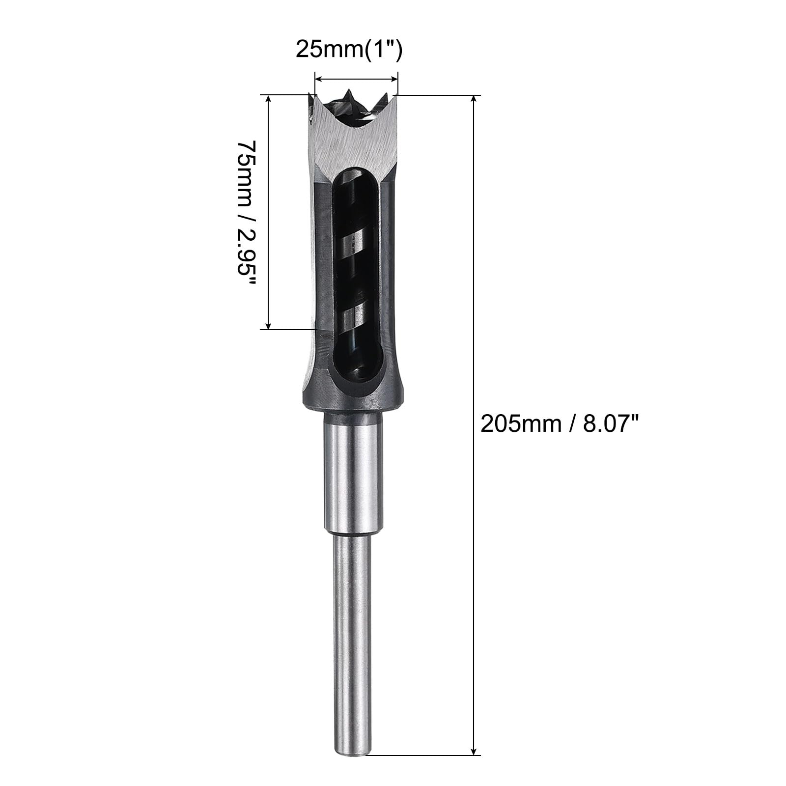 sourcing map Broca de agujero cuadrado de 25 mm (1 pulgada) de acero de alta velocidad para carpintería, carpintería, máquina de espiga de mortaja
