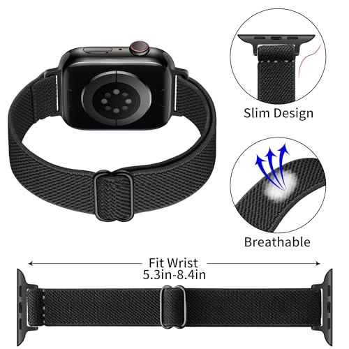 Slim Stretchy Bands Compatible with Apple Watch Band 40mm 41mm 42mm 38mm 44mm 45mm 46mm 49mm Women Men, Soft Fashion Nylon Braided Elastic Strap for iWatch Series 10 SE 9 8 7 6 5 4 3 2 1 Ultra 2