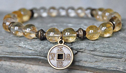 Wealth, Abundance Citrine Gemstone Bracelet,Lucky Coin Mala,Money Bracelet,Buddha Bracelet,OM Bracelet,Energy Bracelet,Sacral Chakra Healing