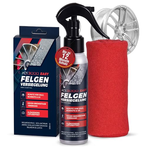 ACS3000 EASY Felgenversiegelung Keramikbeschichtung für Felgen Langzeitschutz gegen Bremsstaub Salz & Schmutz Hydrophober Lotus-Effekt Keramik Versiegelung Schutzversiegelung inkl. Poliertuch