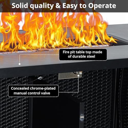 Outdoor Propane Fire Pit 52inch, PioneerWorks Propane Fire Pit Table 50000BTU Gas Fire Pit Table with Cover & Rain Cover, Rectangle Gas Firepit Table for Patio Deck Garden Backyard