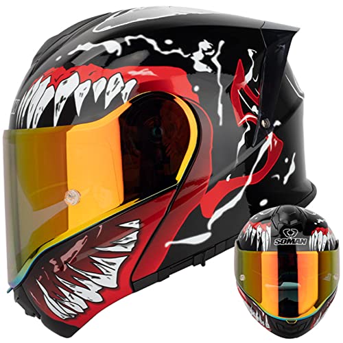 Motorcycle Helmet, Modular Flip Up Front Motorbike Helmet DOT/ECE Approved Full Face Helmet With Double Sun Visor Internal Colored Lens Racing Crash Helmet For Men Women,A-4XL(67~68cm)