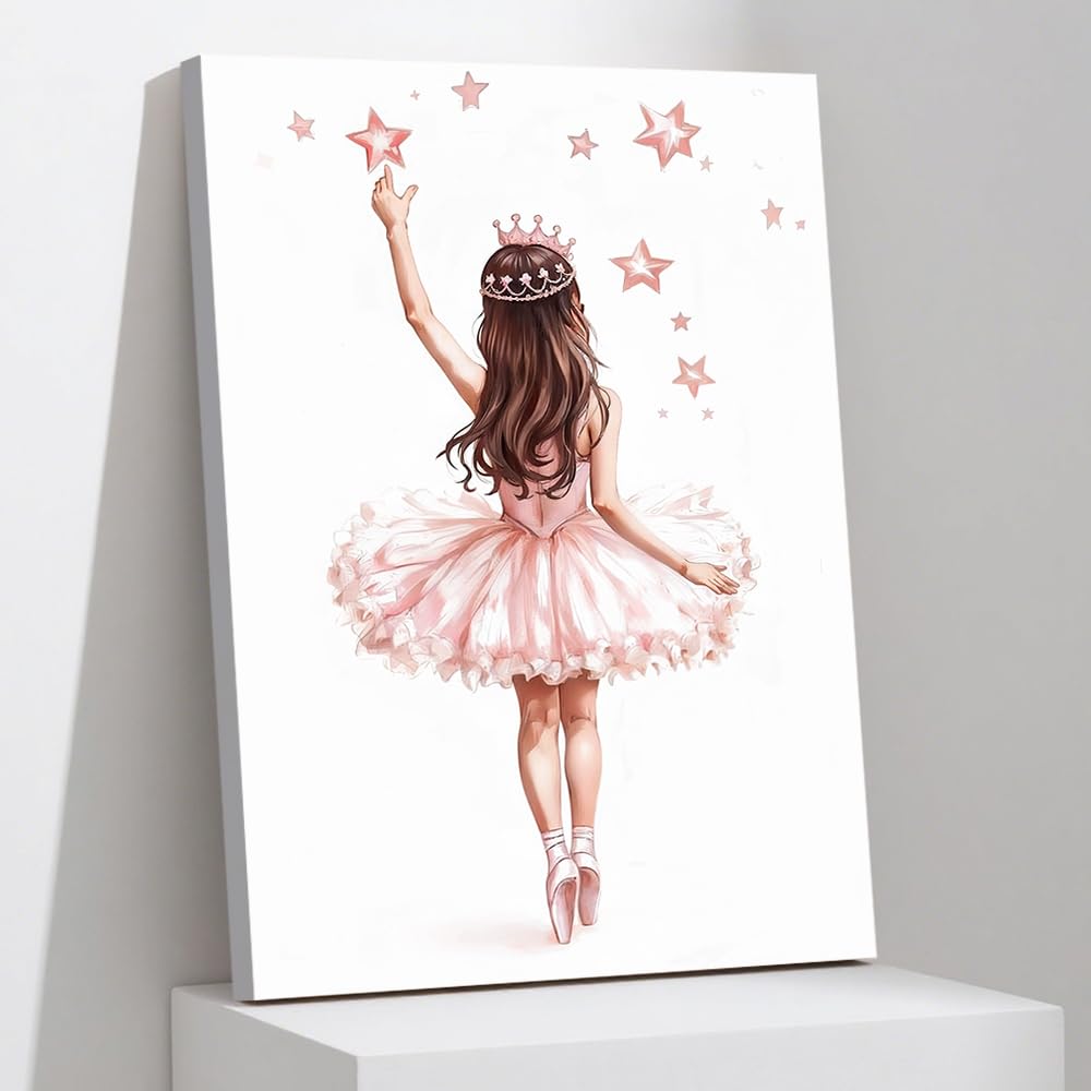 CXHOSTENT Ballet Girl Wall Art Pink Nursery Pictures Dancing Girl Painting Ballerina Canvas Print Ballet Artwork Child Room Dance Room Decor Framed (60.00 x 90.00 cms)