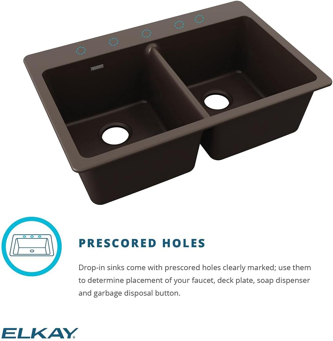 Elkay Quartz Classic ELG3322MC0 Mocha Equal Double Bowl Top Mount Sink
