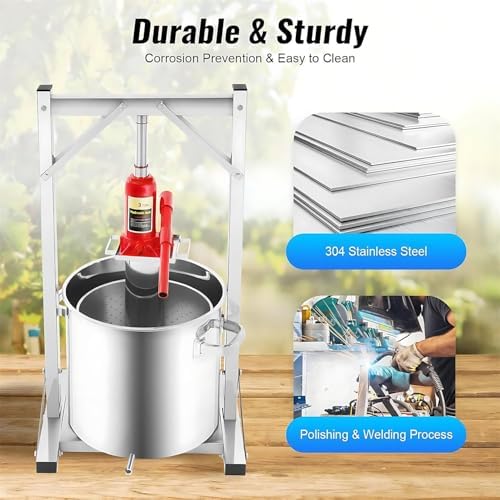 Stainless Steel Fruit Wine Press 22L - Manual Cider & Grape Press with Hydraulic System, Ideal for Honey, Vinasse, Oil Pomace, and Honeycomb Extraction