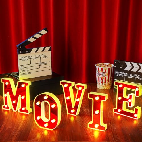 Aurelema Movie Light up Letters Sign Party Decorations Battery Powered Marquee Lighted Sign Alphabet LED Letter Lights for Night Party Tabletop Decor Supplies