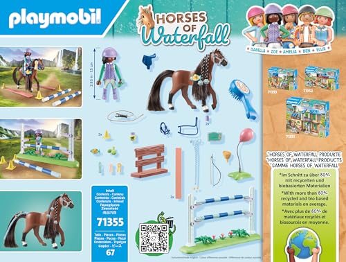 Playmobil 71355 Zoe & Blaze avec Parcours d'obstacles - Horses of Waterfall - avec 1 Cheval et 1 Personnage - fabriqué avec Plus de 80% de matériaux recyclés ou biosourcés en Moyenne. Dès 5 Ans