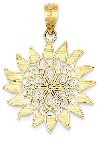 14K Yellow Gold Filigree Sun Pendant Charm Necklace Celestial Fine Jewelry For Women Gifts For Her #TOP7