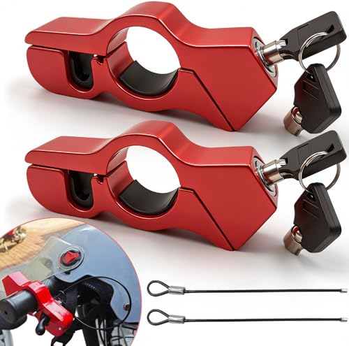 2PC Motorcycle Lock Set Heavy Duty Anti-Theft Helmet & Brake Handlebar Locks Universal Fit (<1.5) for Motorcycles Mopeds Scooters ATVs Dirt Bikes Street Bikes Electric Scooters (Red)
