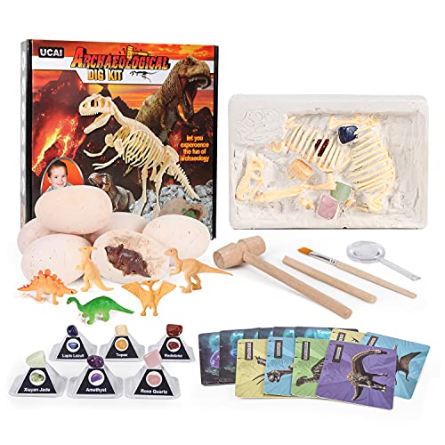 UCAI Dinosaur Fossil Dig Kit for Kids - Dig It Up Dinosaur Eggs & Discover Dinosaurs, Excavate Dinosaur Bones and Gems, Learning & Education Toys, Dinosaur Toys for Kids 3-5 5-7 8-12
