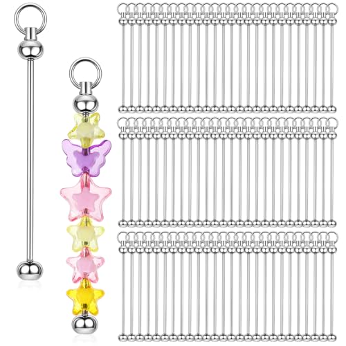 Exclaith 80pcs Blank Beadable Keychain Bars Bulk Metal DIY Focal Bead Key Chain Bar Charms Making Supplies Beadable Keychain Bars Accessories for Pendant DIY Crafts Jewelry Making Easy to Detachable