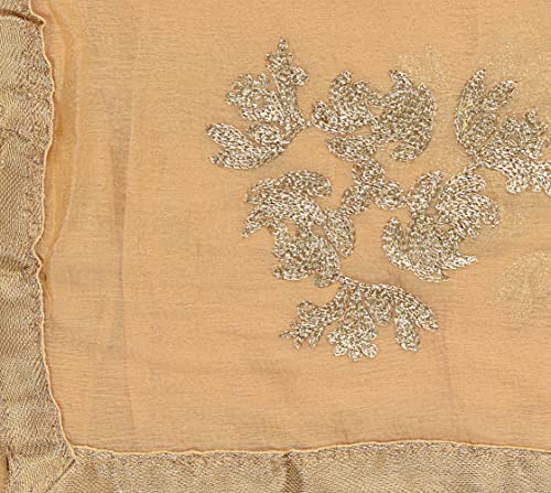Image of Youthquake Golden Embroidered Work Chiffon Dupatta For Womens & Girls With 4 Side Gold Lace