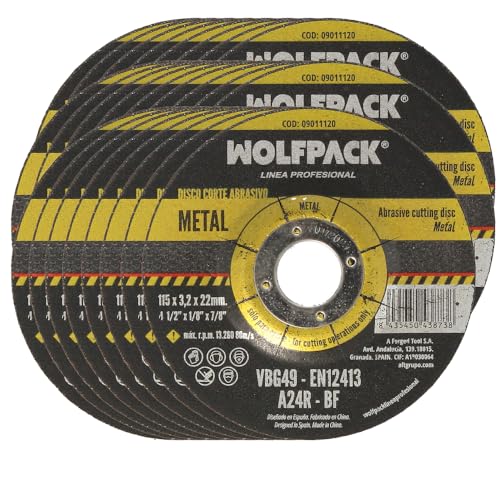 25 UDS WOLFPACK LINEA PROFESIONAL - Disco Corte Abrasivo Metal 115x3,2x22 mm.