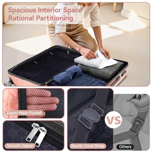Image of Hoteel Luggage Sets 3 Piece, 4-Yr Warranty Durable Suitcase Dual-Spinner Wheel TSA Lock, Lightweight Travel Hardshell ABS Carry on Luggage for Men&Women, Pink(20in /DB /TB)