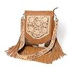 Merbaa Berlin hand-carved Fringed Shoulder Bag Natural Cowhide Hand Bag with Floral Hand Tooling