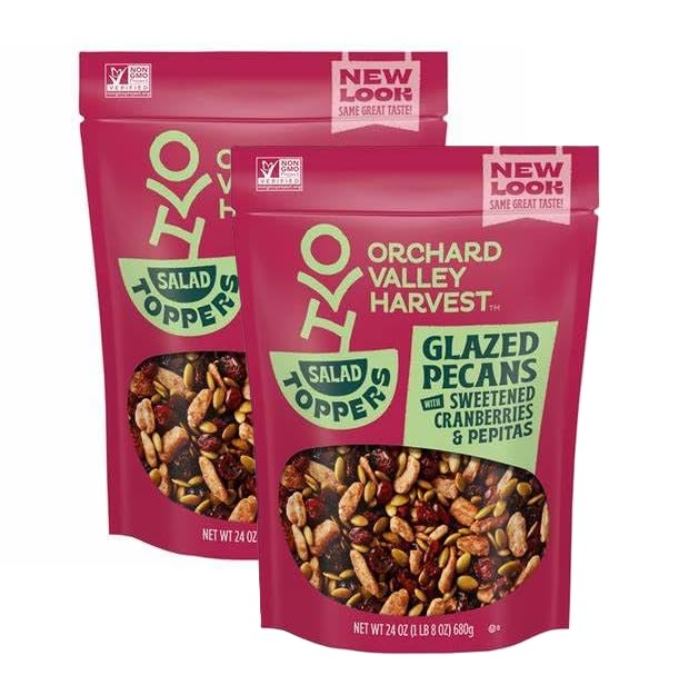 OVH Salad Toppers Glazed Pecans, 24 oz Resealable Bag (Pack 2) - Sweetened Cranberries & Pepitas - Perfect for Salads, Oatmeal & Yogurt - Non GMO, Gluten Free & Plant Based