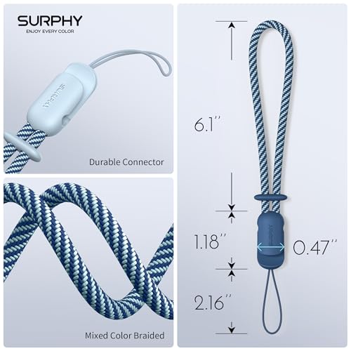 Image of SURPHY 2 Pack Phone Lanyard, Phone Wrist Strap for Case, Camera Wrist Strap | Ultra-Light 2-Color Braided Phone Strap, Cellphone Charm Strap, Anti-Lost Wrist Lanyard for Women and Men, Cloud Blue Jay