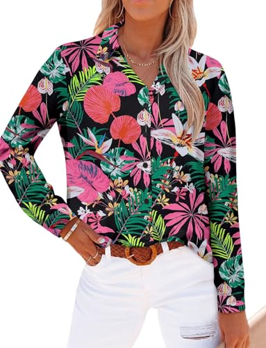 Image of Magritta Women's Shirts Fashion Casual Loose Fit Long Sleeve Button Down Lightweight Collared Blouse Tops
