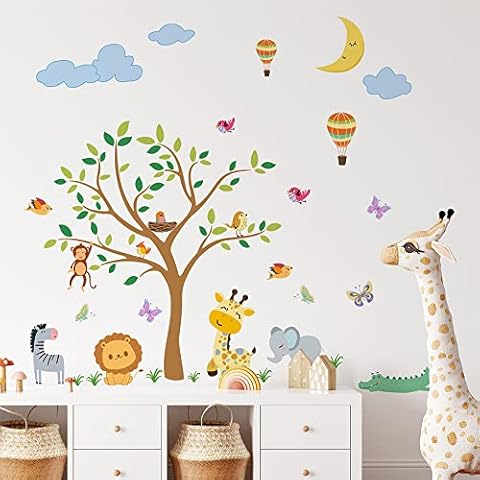BAISDY Cartoon Animal Wall Stickers Jungle Animals Decals Giraffe Lion Dinosaur Elephant Monkey Wall Sticker for Kids Nursery Cover