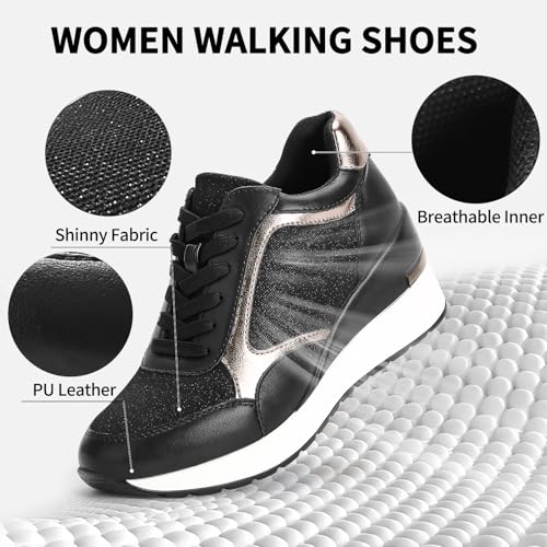 Wedge Sneakers for Women Non-Slip Womens Fashion Sneakers Casual Glitter Mesh Walking Shoes Lightweight Platform Work Shoes2