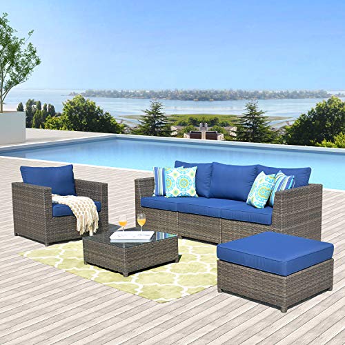 Ovios Patio Furniture Set 6 Pcs Big Size Conversation Set Outdoor Pe Rattan Sectional With 2 Pillows And Coffee Table cover