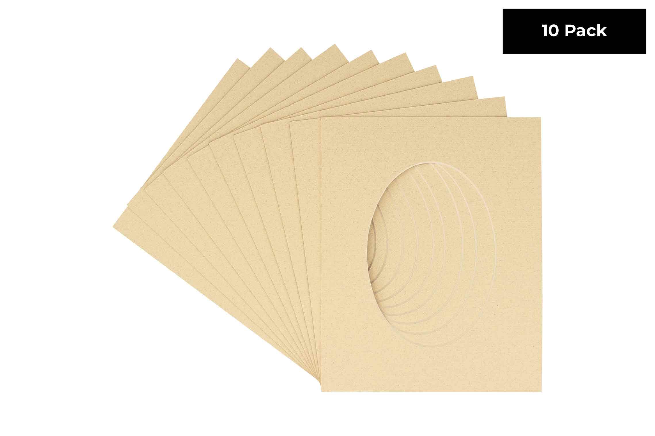 CountryArtHouse Tan Acid Free 24x36 Oval Picture Frame Mat with White Core Bevel Cut for 20x30 Pictures - Fits 24x36 Frame - Pack of 10 Matboard Show Kits with Acid Free Backings & Clear Bags