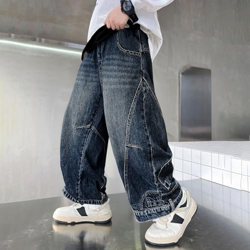 Boys Vintage Cargo Jeans Teens Casual Loose Hip Hop Y2K Denim Work Pants with Pockets Children Fashion Wide Leg Trousers2