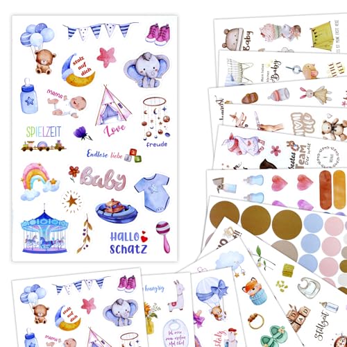 HOWAB Pegatinas para Álbum de Bebé: Lot de 2000 Adhesivos Decorativos Infantiles con Diseños de Estrellas y Corazones, Para Scrapbooking, Diario y Manualidades de Recuerdos para Niños