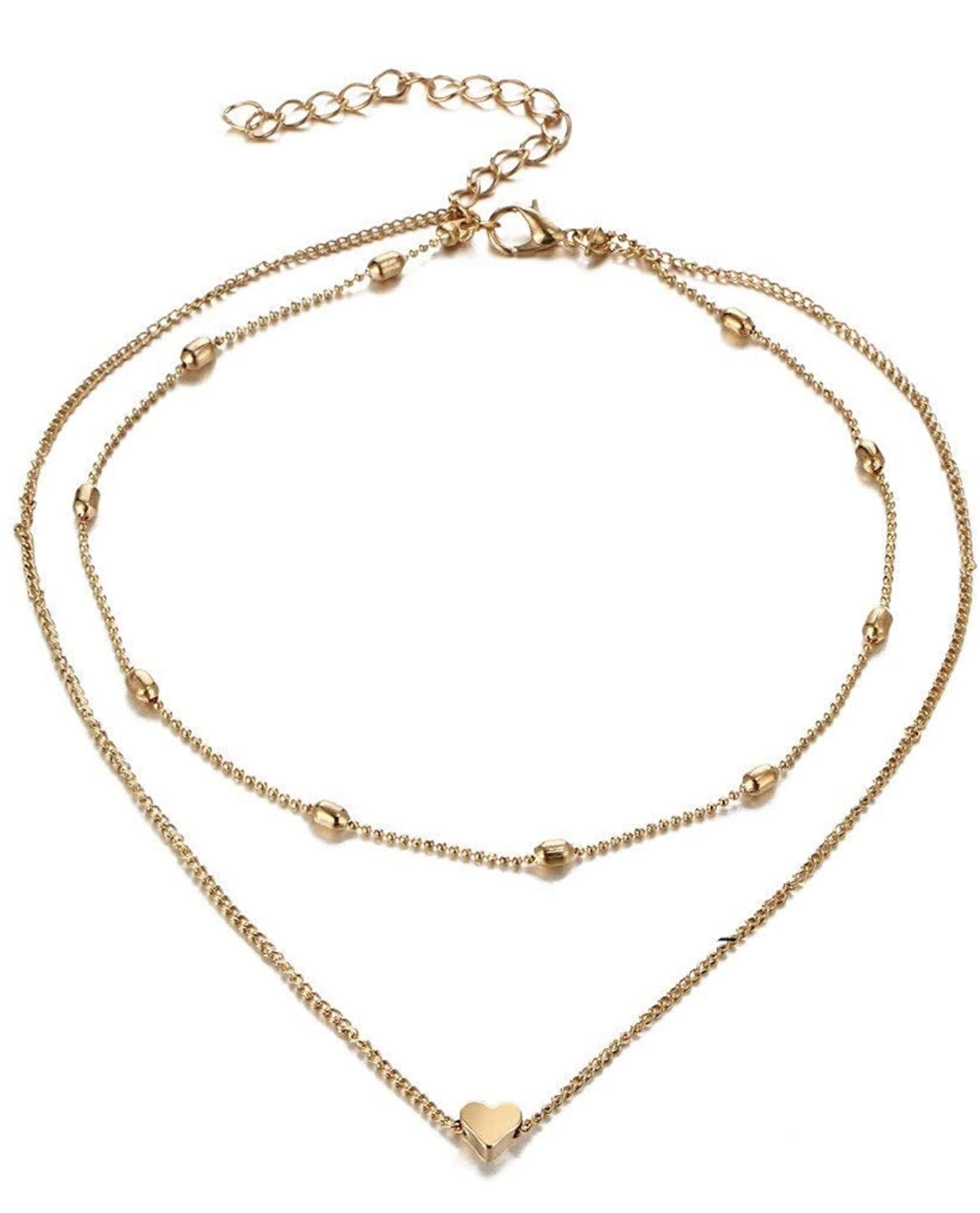 Vembley Charming Gold Plated Double Layered Heart Pendant Necklace for Women and Girls (B09BR5L2FY) Amazon Price History, Amazon Price Tracker