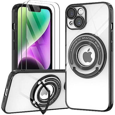Jasmeas Magnetic Case for iPhone 14 Case with Invisible Stand,[Compatible with Mag Safe] [Integrated Camera Glass] [Tempered Glass Screen Protector] Silicone Cover Slim Thin Anti-Fingerprint Scratch Cover