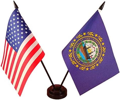America & New Hampshire Twin Desk Flag, US New Hampshire Table Flags, 8 x 5 Inches New Hampshire Deluxe Desk Flag Set - Miniature USA & New Hampshire Stick Flag with Flag Stand image 2