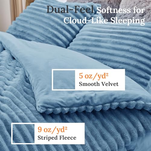 Image of Sasttie King Comforter Set 3 Pieces - Super Soft Fleece Comforters King Size, 1 Luxury Warm Fuzzy Marshmallow Comforter with 2 Pillow Cases, Faux Fur Down Alternative Bedding Set, Greyish Blue