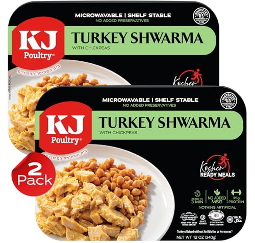 Image of KJ Poultry Kosher Ready Meals - Turkey Shwarma, MRE Meat Meals Ready to Eat, Gluten Free, Halal, (2 Pack) Prepared Entree Fully Cooked, Shelf Stable Microwave Dinner, Travel, Military, Camping